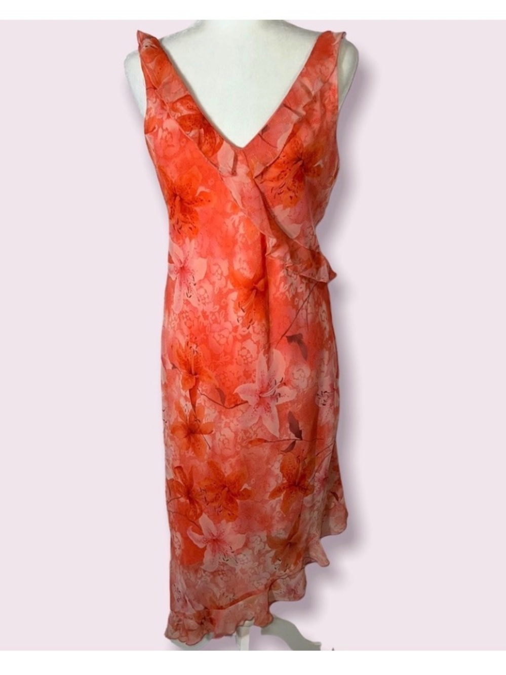 Connected Apparel Coral Floral Sleeveless Midi Dress Sz 12